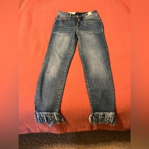 NWT Judy Blue Cropped Fringe Jeans